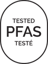 Logo indicating PFAS testing with text 'TESTED PFAS' inside a circular border.